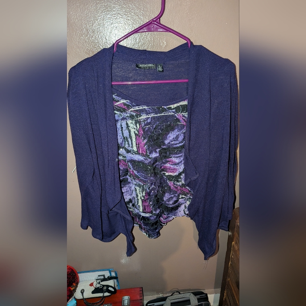 Notations Deep Purple Connected Tank and Sheer Cardigan